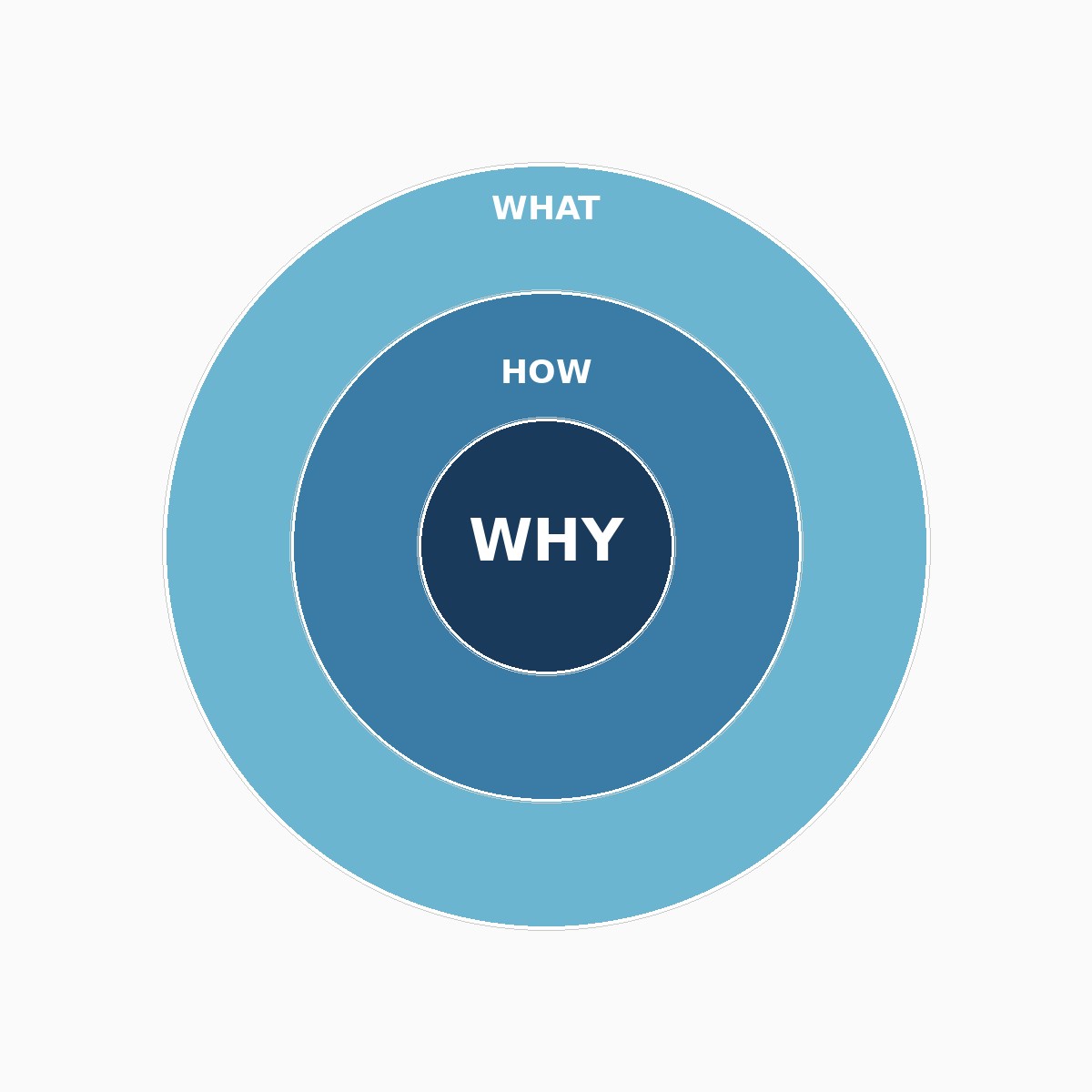 Simon Sinek&rsquo;s Golden Circle — three concentric circles: Why at the center, How in the middle, What on the outside